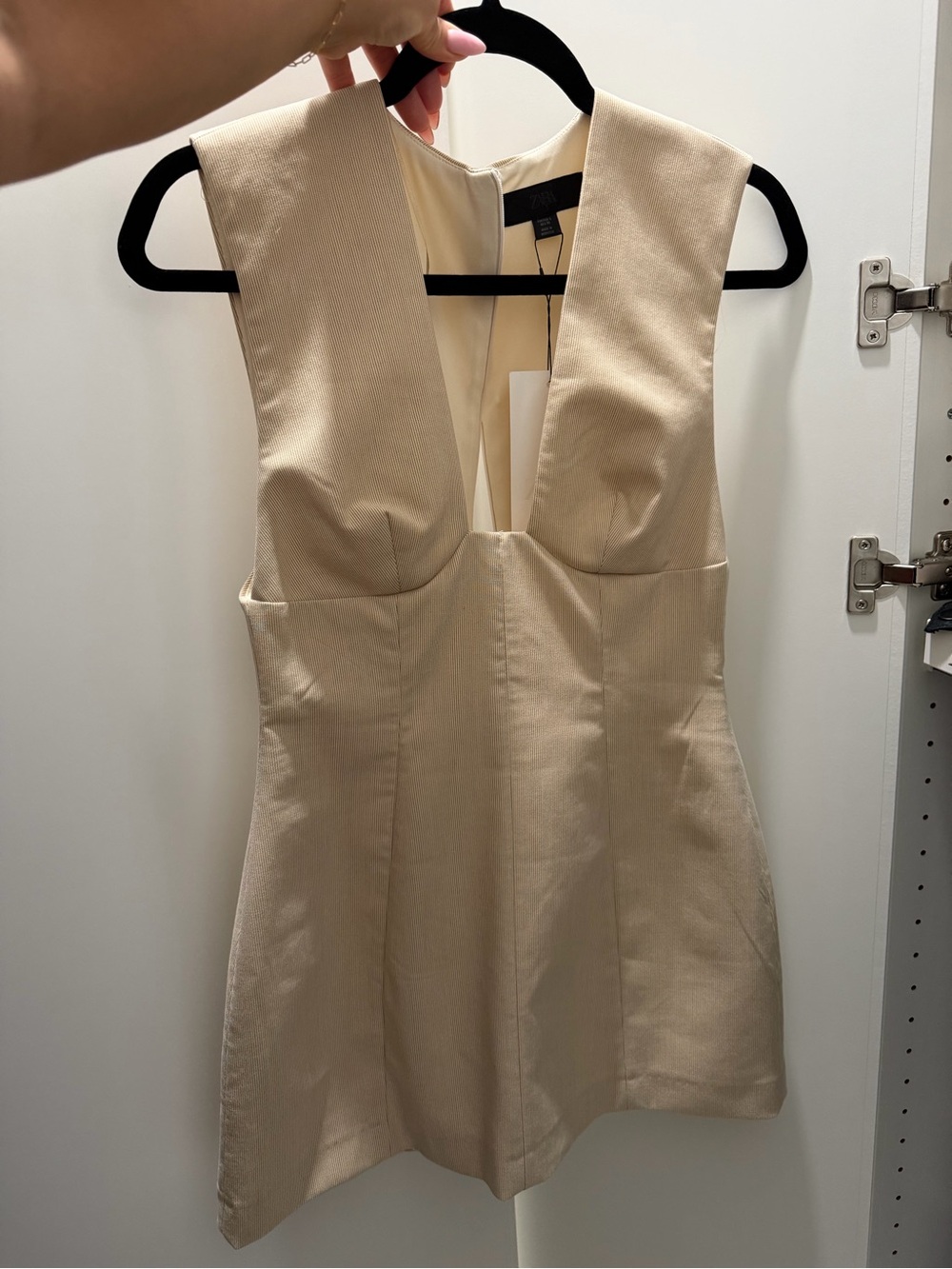 stradivarius Beige Plunge Mini Dress